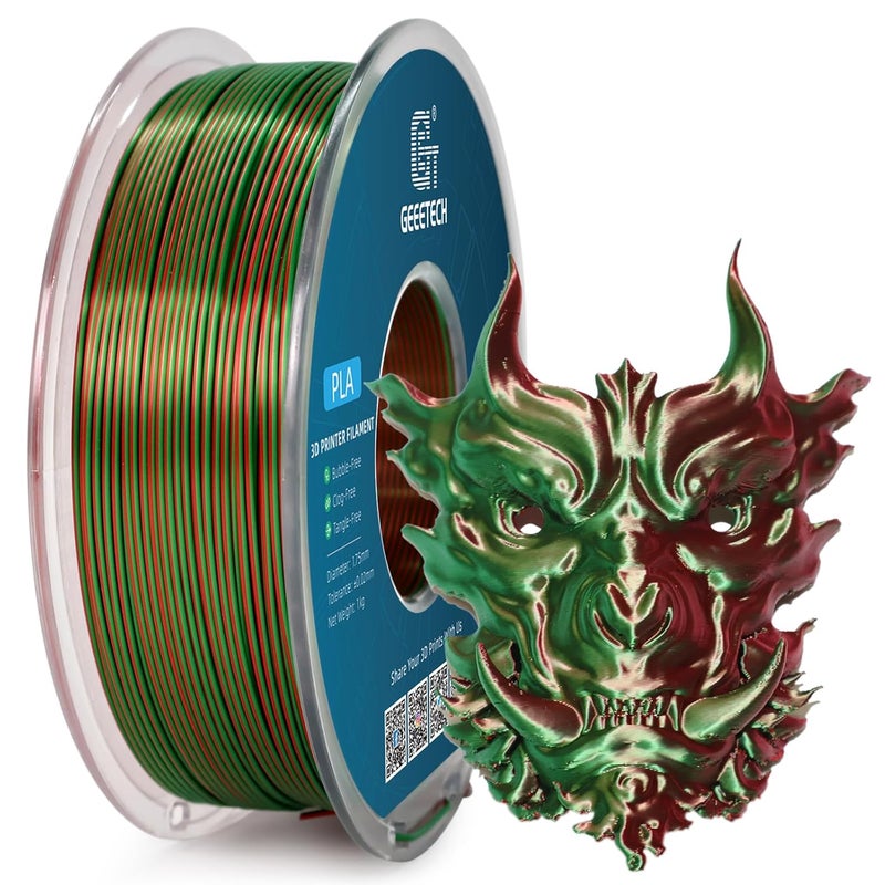 Geeetech Silk PLA Filament 1.75mm Silk Dual Color Filament, Coextrusion Dichromatic Metal-Like Shiny Consumable 1kg (2.2lbs) 1 Spool, Dimensional Accuracy +/- 0.02 mm, Green Red - Image 1